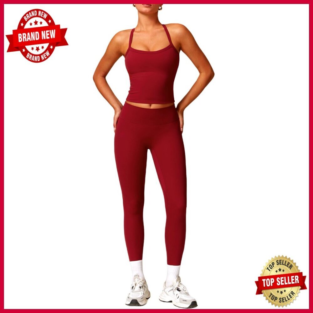 High Waisted Seamless Leggings Crisscross Back Sports Bra Workout Set
